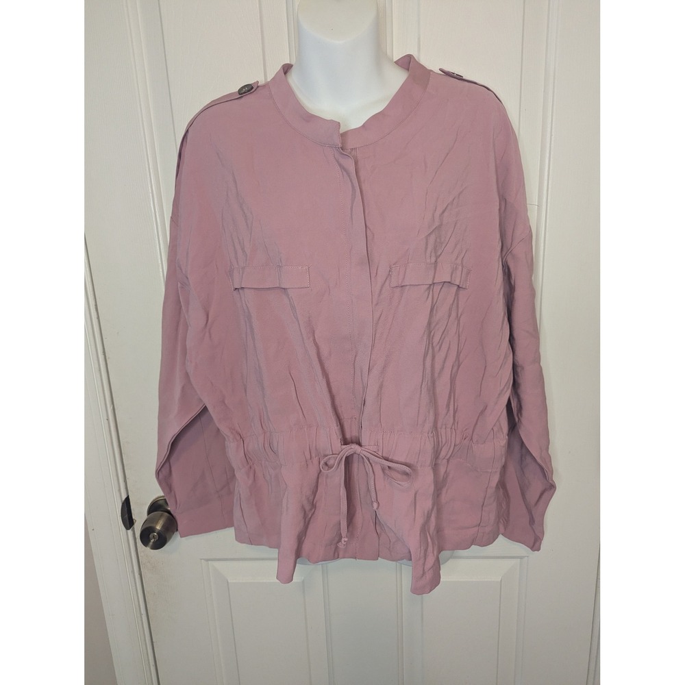 Mi Ami Women Mauve Pink Utility Shacket Drawstring Waist Zip Front Size L